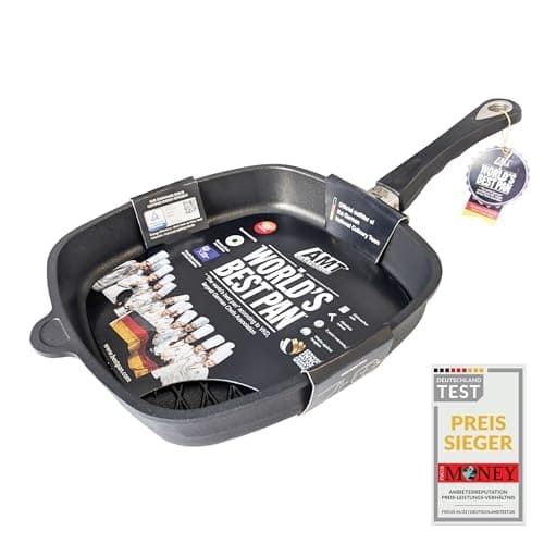 AMT Gastroguss The World´S [.] Square Frying pan with BBQ Rhombus Grill Base for induction, 28 x 28 cm