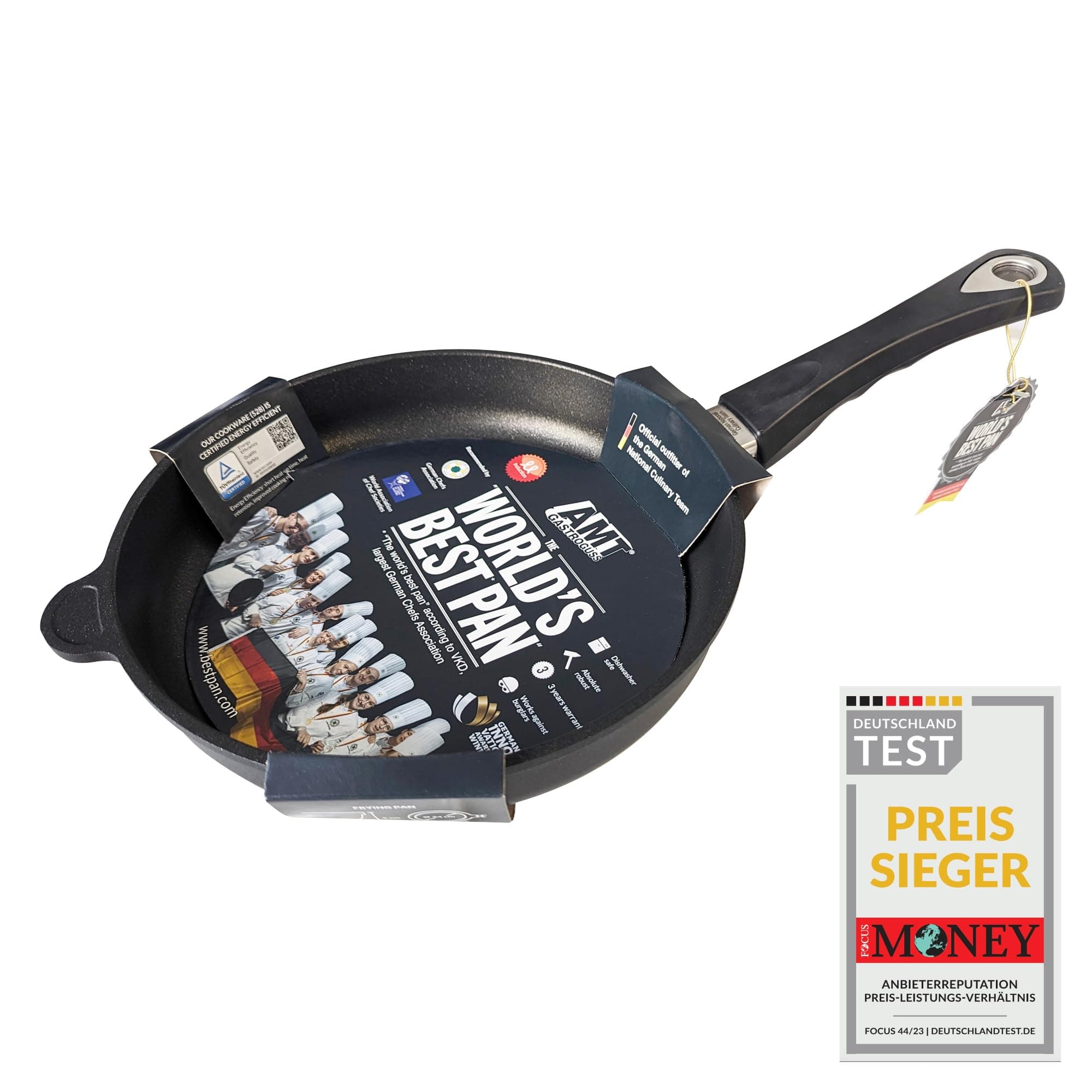 AMT Gastroguss Frying Pan Induction, 9.5 inch, 2 inch deep, Die-Cast Aluminum Skillet, Induction Stovetop