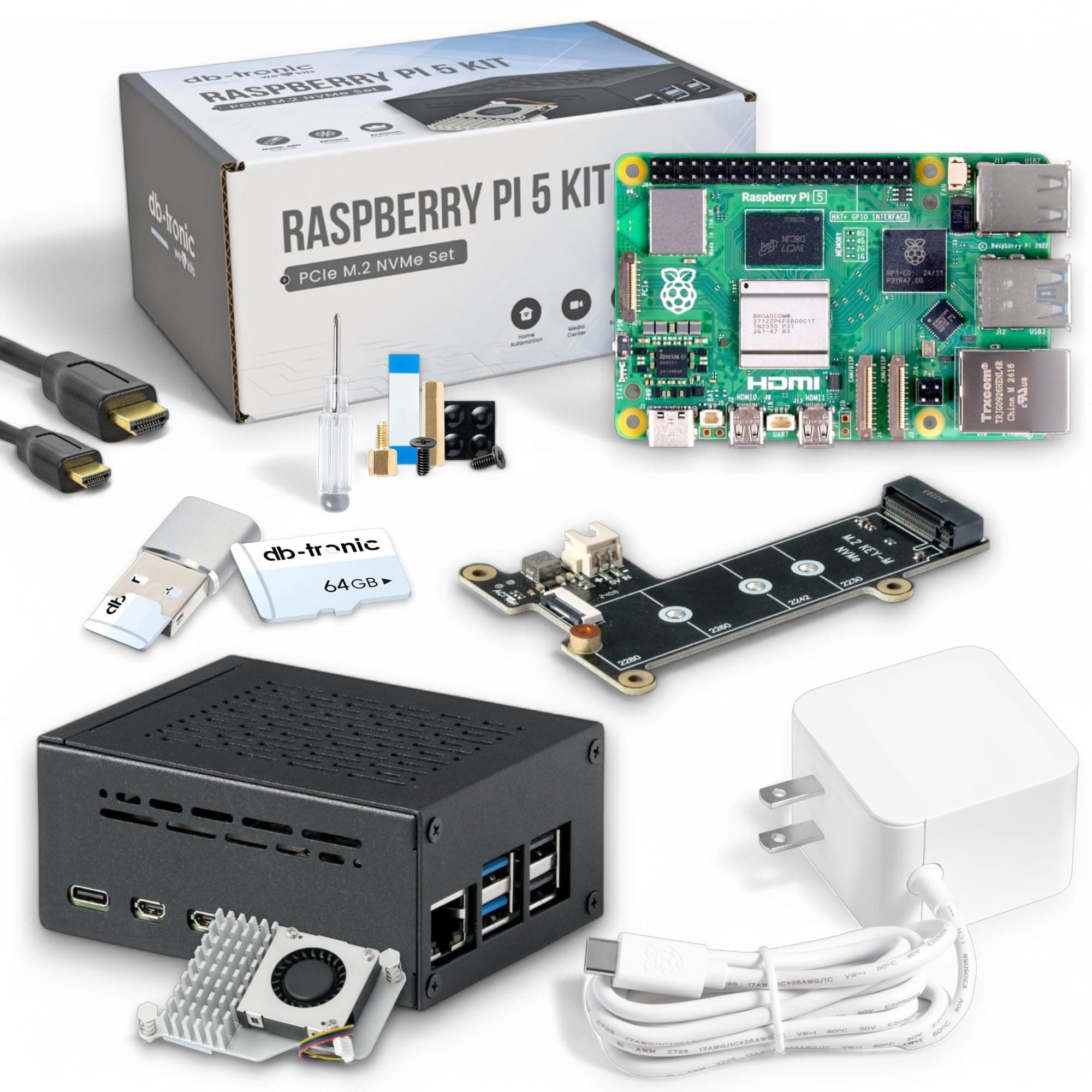 Raspberry Pi 5 8GB PCIe M.2 NVMe - Set | Metal case | Active Cooler | M.2 NVMe SSD PCIe Board