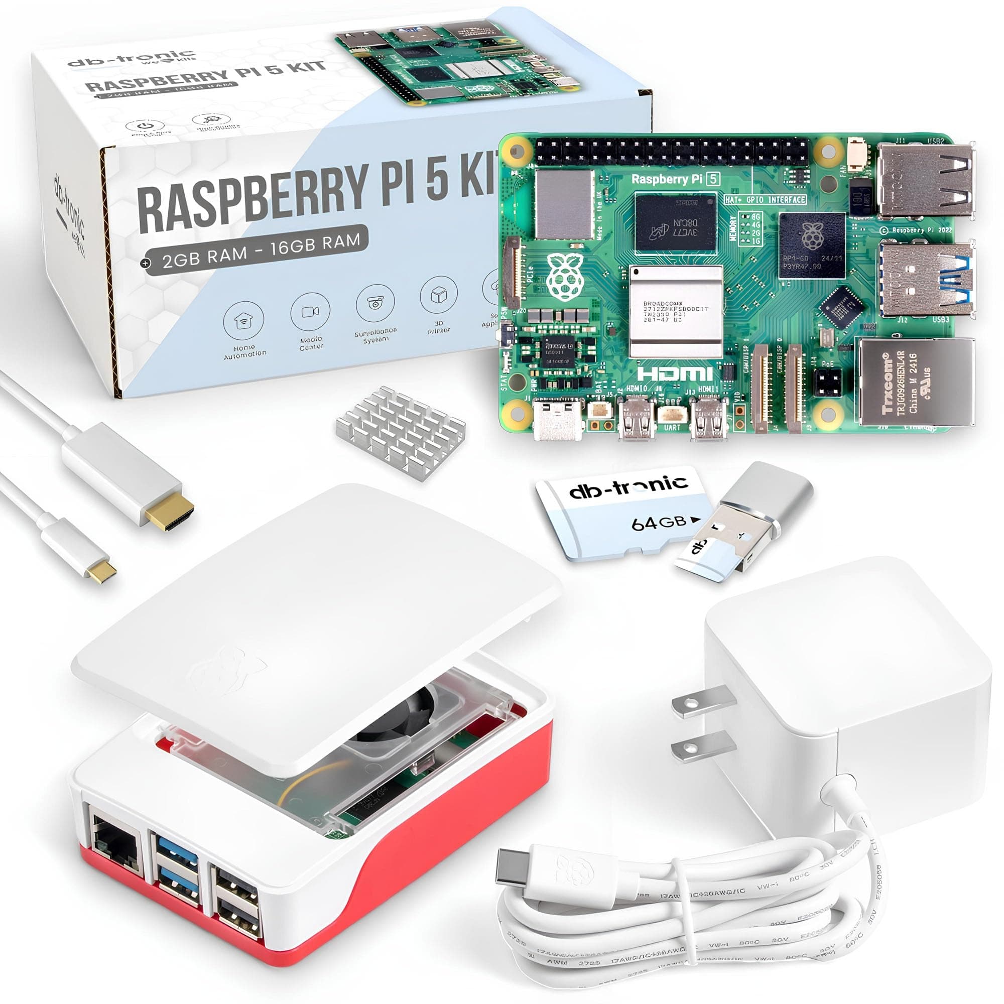 Raspberry Pi 5 8GB Starter Kit | 64GB Edition | Official 27W Power Supply | Official case with Fan